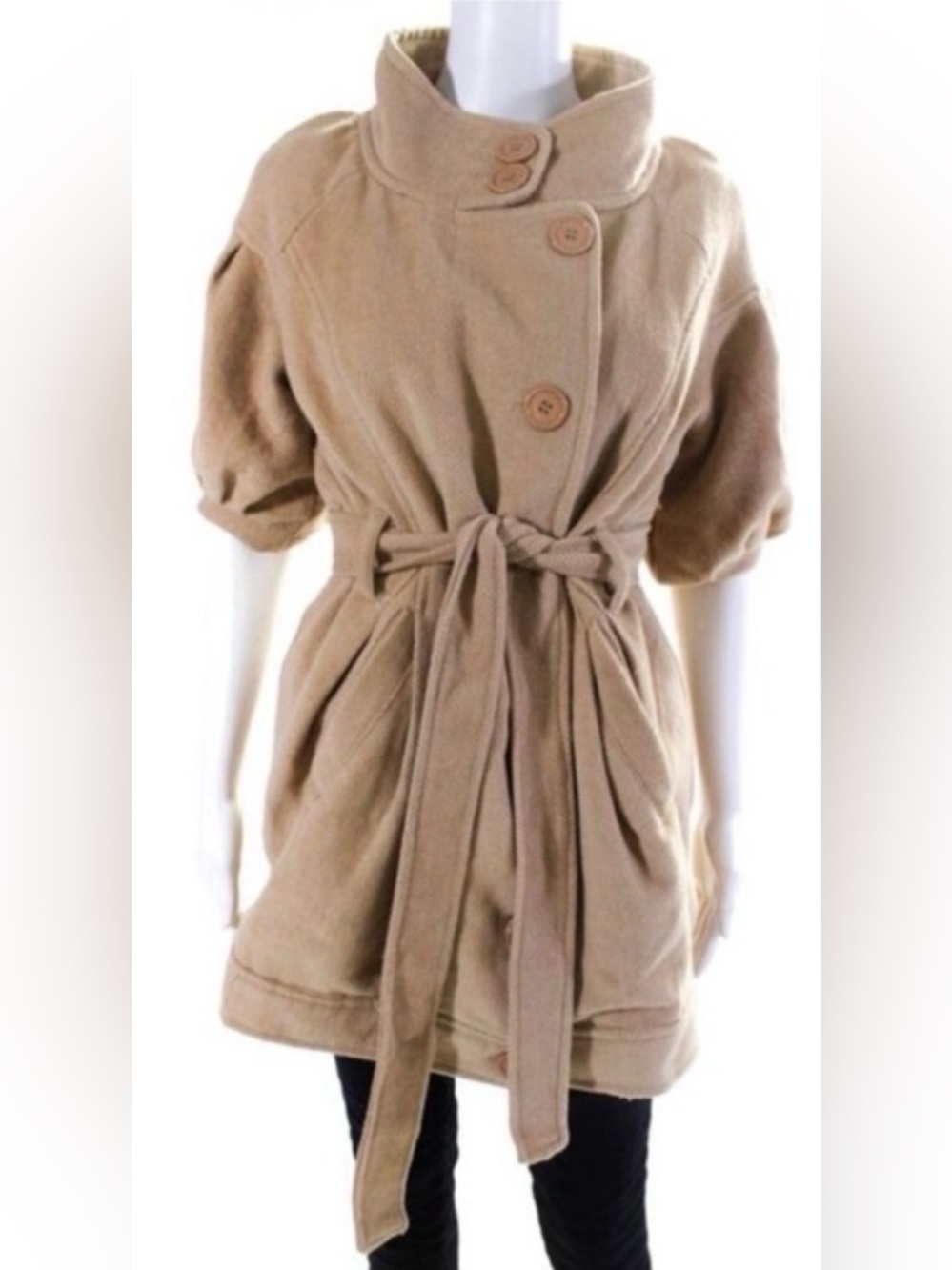 Short Tie-Waist Trench Coat in Camel